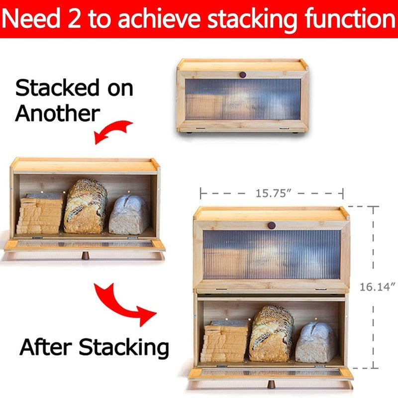 Bamboo Bread Box Large Capacity Farmhouse Bread Storage Container with Window5