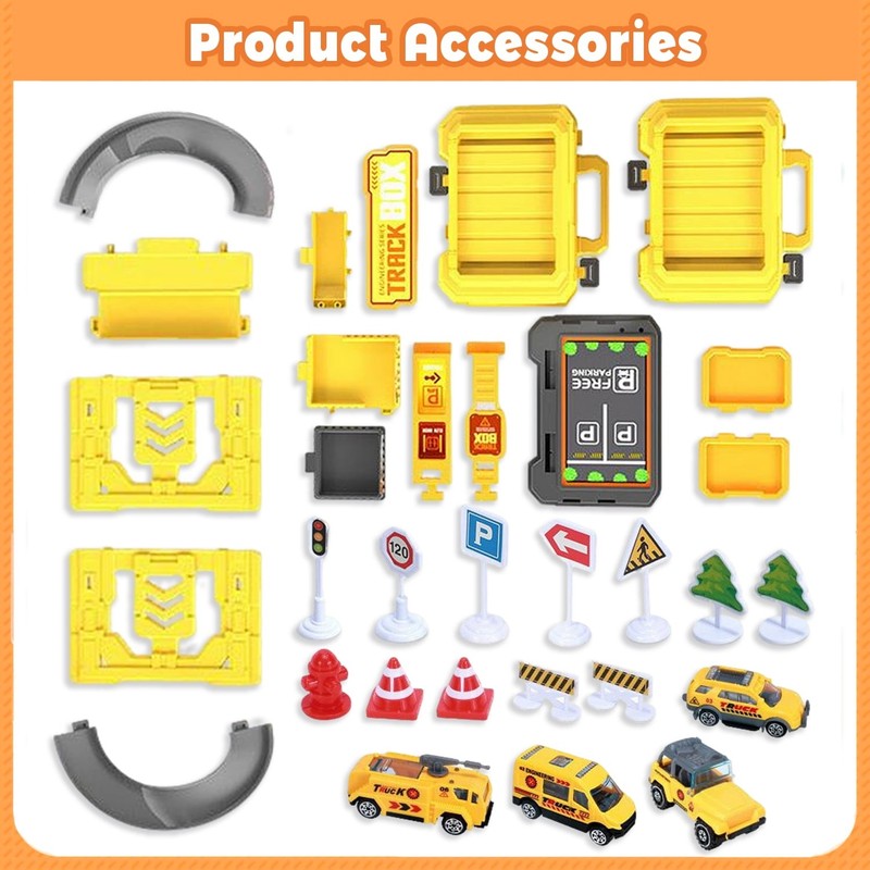 32PCS Engineering Toy Set – Race Track Cars with Storage Box, STEM Learning Gift1