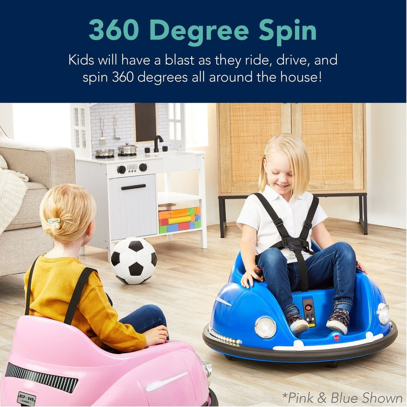 Blue 6V Kids Ride On Bumper Car Remote 360 Spin Harness Lights5