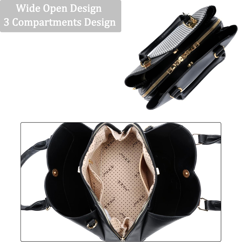 Triple Compartment Handbag Women Satchel Shoulder Top Handle Purse6