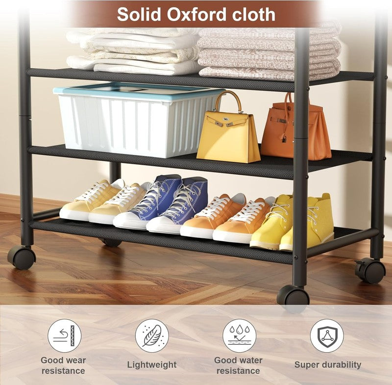 Rolling Clothes Rack 3-Tier Portable Garment Organizer with Wheels, Black5