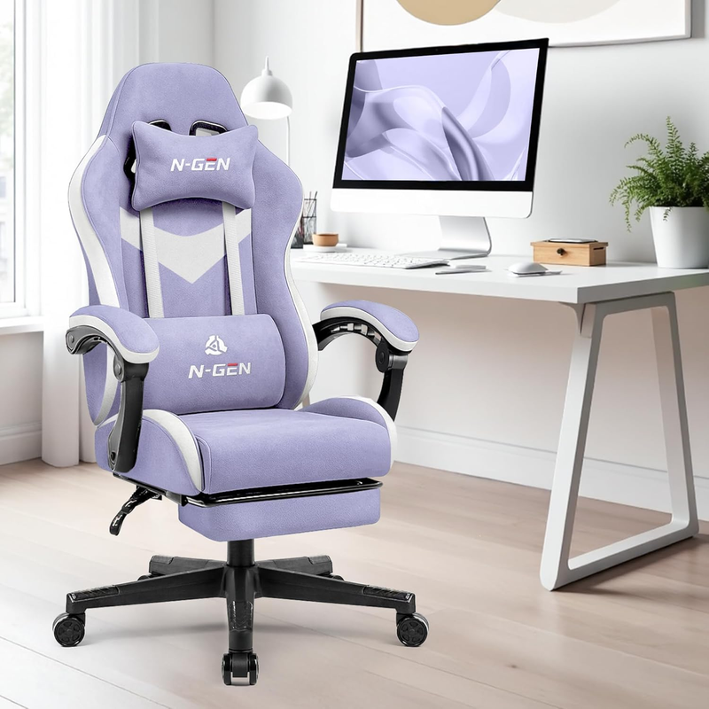 Video Gaming Chair with Footrest Lumbar Recliner Adjustable Fabric Chair Purple1