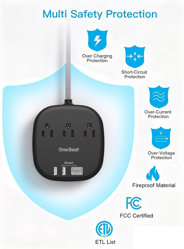 Cruise Approved Power Strip 3 Outlets 4 USB 2 USB C 6FT Black6