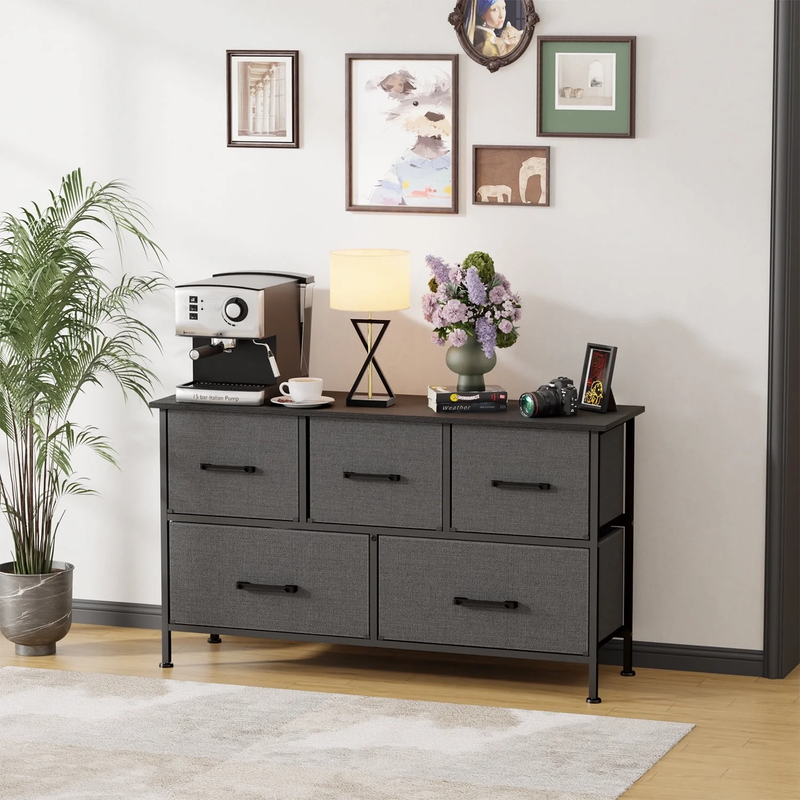 5 Fabric Drawers Dresser for Bedroom,Chest Organizer Units with Steel,Grey8