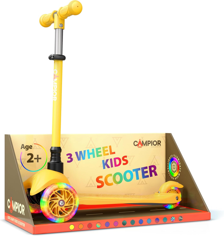 Kids 3 Wheel Scooter Lean to Steer LED Wheels Adjustable Handlebar Yellow7