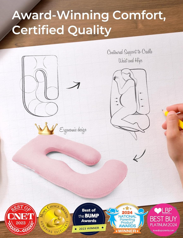 57in U Shaped Pregnancy Pillow Full Body Maternity Side Sleeper Pink4
