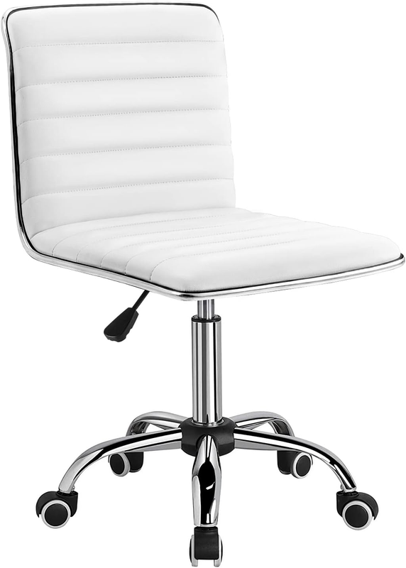 Retro White PU Leather Mid Back Vanity Chair with Swivel Design0