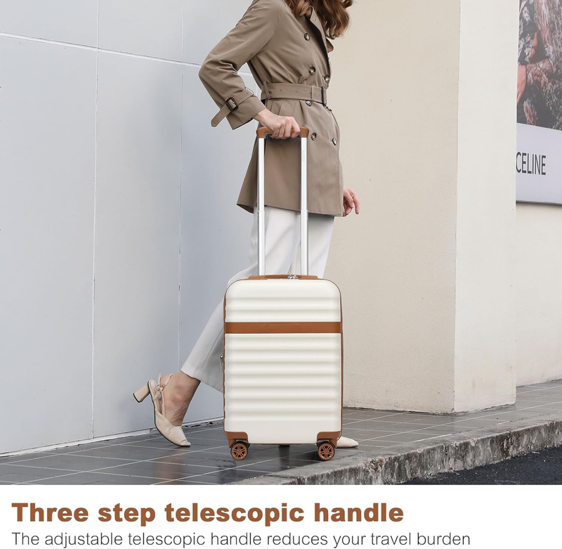 3pc Carry On Luggage Set TSA Lock Hardshell Spinner Wheels Cream Brown2
