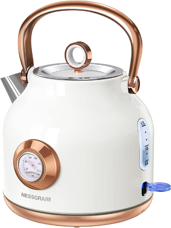 Retro Electric Kettle 1.7L 1500W Stainless Steel Temp Gauge LED White9