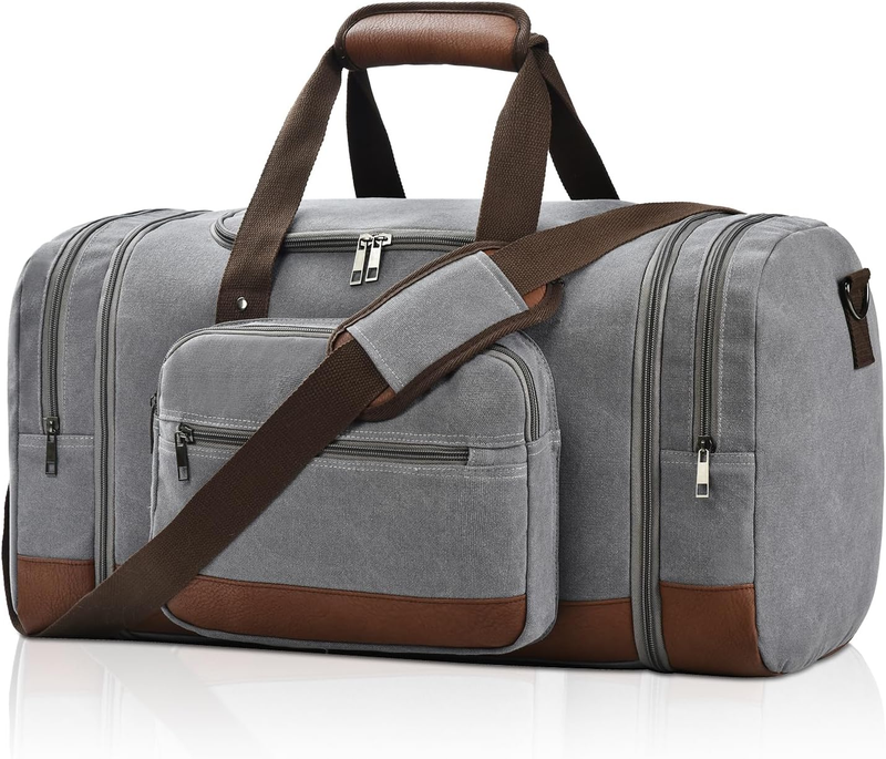 50L Canvas Travel Duffle Bag Grey Overnight Weekender Gym Carry On0