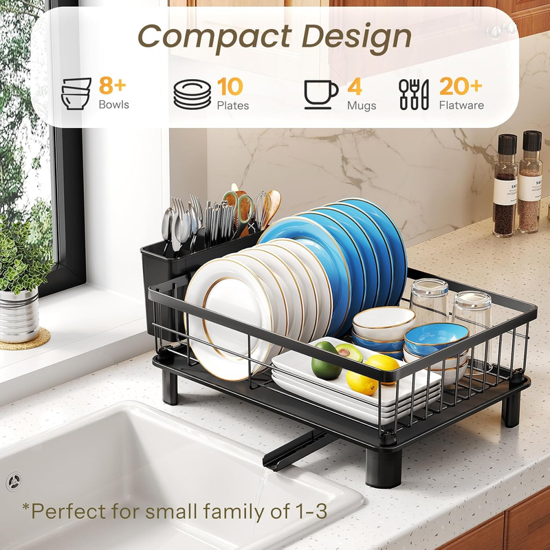 Stainless Steel Dish Drying Rack w/ Drainboard Utensil Holder Black2