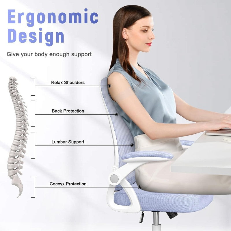 Ergonomic Mesh Office Chair Mid Back Swivel Desk Chair Flip Up Arms Purple4