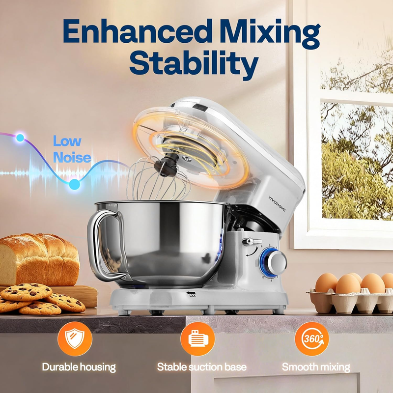 660W Stand Mixer 10 Speed 6Qt Tilt Head Kitchen Mixer with Attachments Silver2