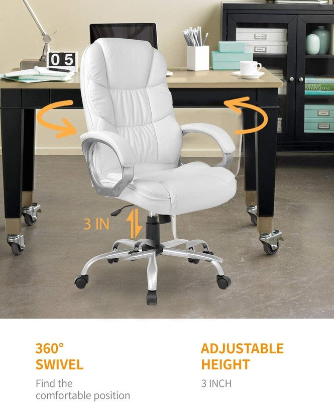 Ergonomic High Back White PU Leather Executive Office Chair with Lumbar Support5