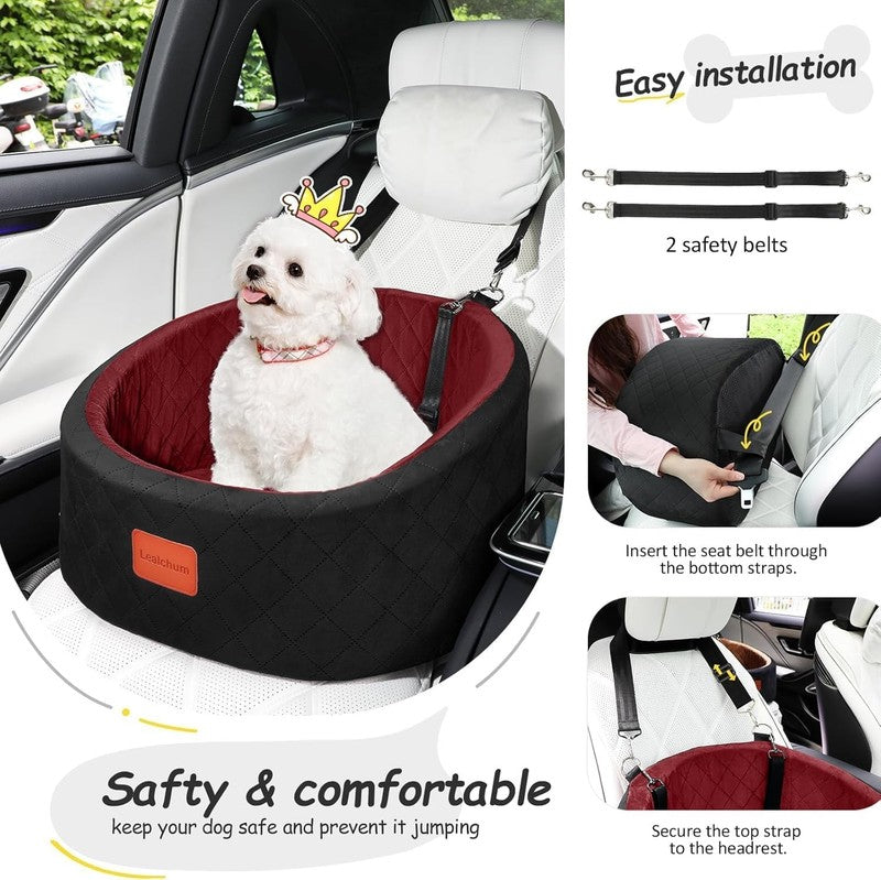 Dog Car Seat Small Dogs up to 30lbs Memory Foam Washable Anti Slip Black/Red3