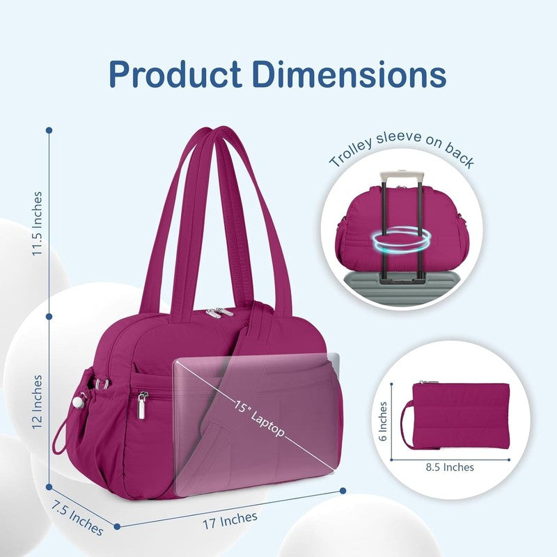 Travel Duffel Bag Women Puffer Gym Weekender Wet Pocket Carry On Dark Purple4
