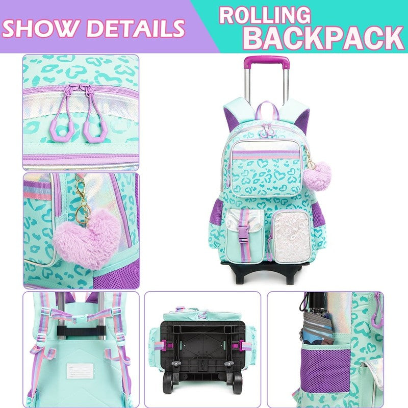 Kids Rolling Backpack with Wheels for Girls Teen,Trolley Roller Luggage with Whe4