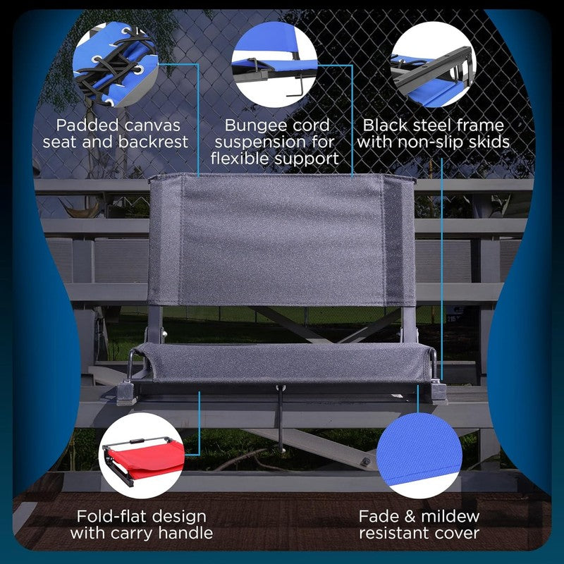 Bleacher Stadium Seat Chair w/ Back Support & Cushion Wide/Regular4