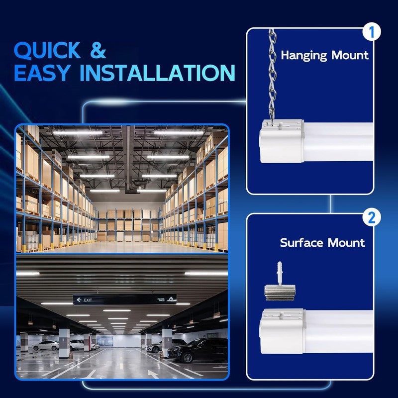 4 Pack 4FT LED Shop Lights, 4400Lm, 5000K, Linkable, Hanging/Flush Mount2