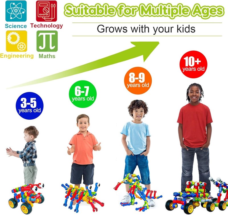 186PCS Kids STEM Building Blocks Toy Educational Fine Motor Skills Ages 3+1