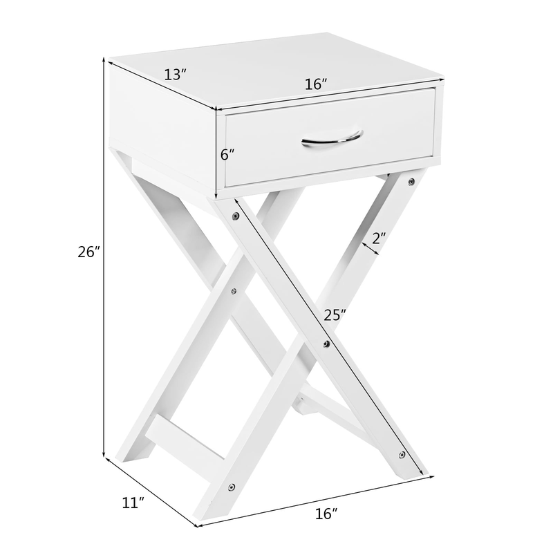 Modern Versatile Nightstand X-Shape Wooden Table with Drawer for Bedroom White8