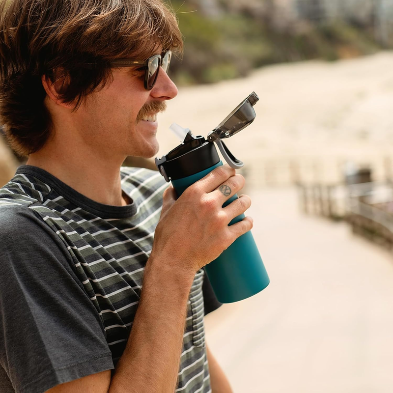 14oz Insulated Water Bottle Stainless Steel Straw Lid Handle Blue5
