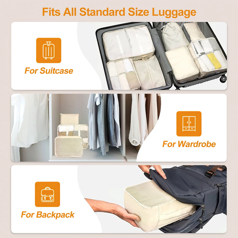 Travel Packing Cubes 9Pc Organizer Set Clothes Shoes Beige6