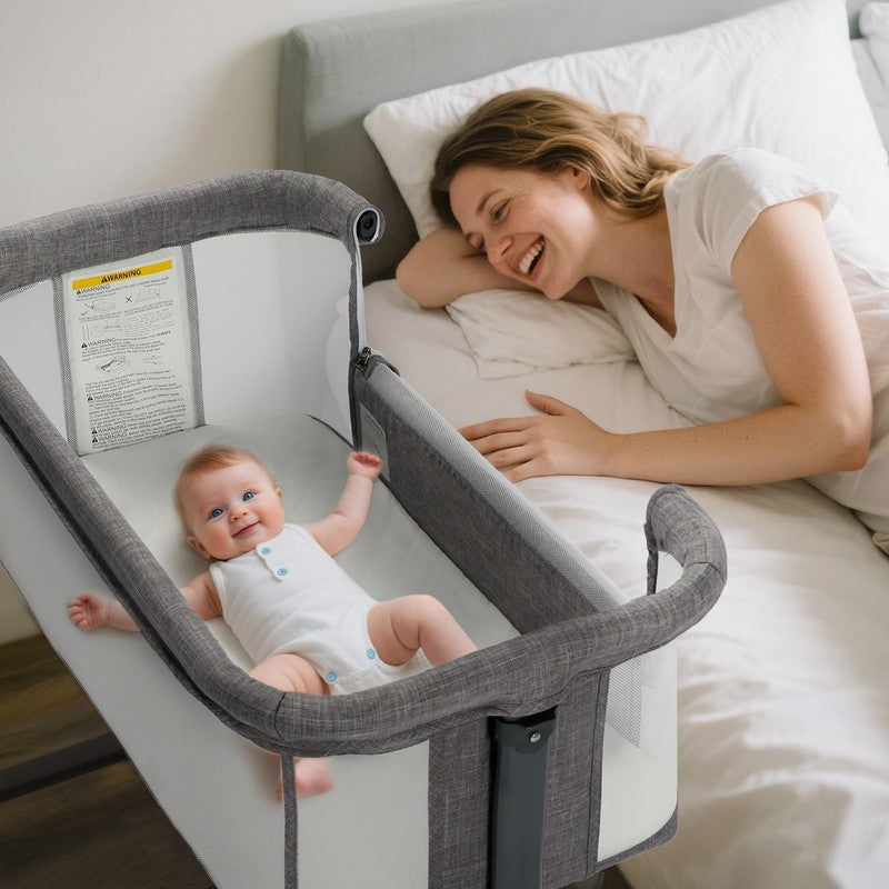 Baby Bassinet with Wheels Grey Height Adjustable Bedside Sleeper for Newborns3