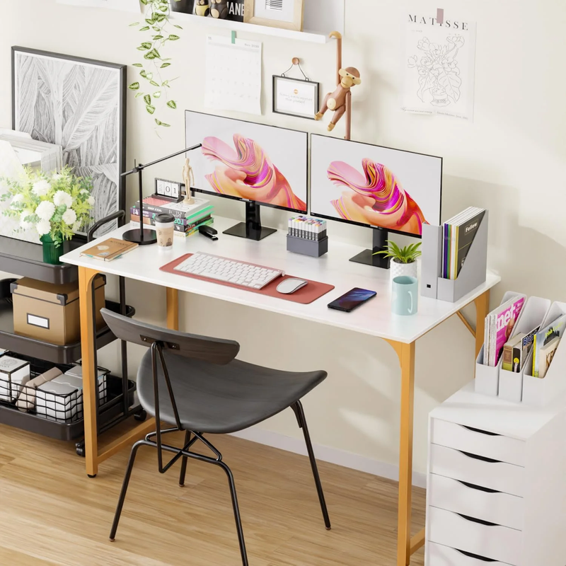 47 Inch Computer Desk Modern Writing Desk for Adults,Gold4