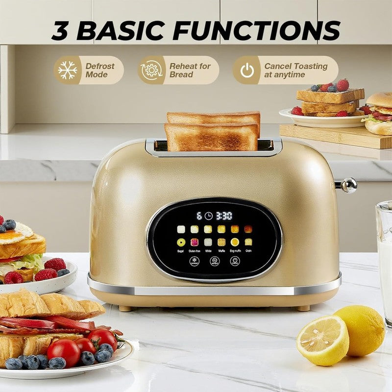 Smart Touch Screen 2 Slice Toaster Retro Stainless Steel, 6 Bread Settings1