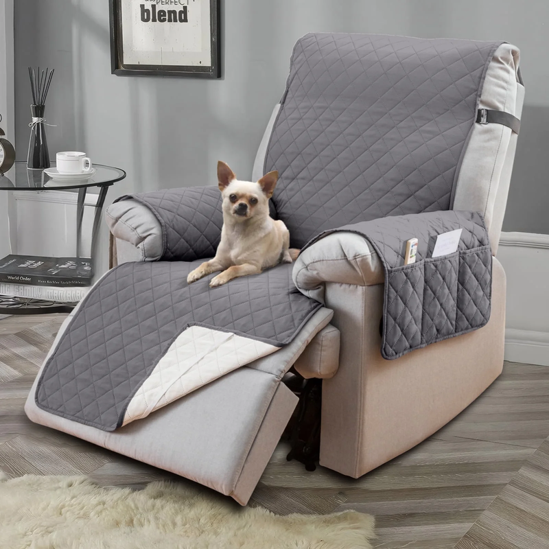 Non-Slip Recliner Chair Cover 25" Gray with Pocket for Dogs & Pets11