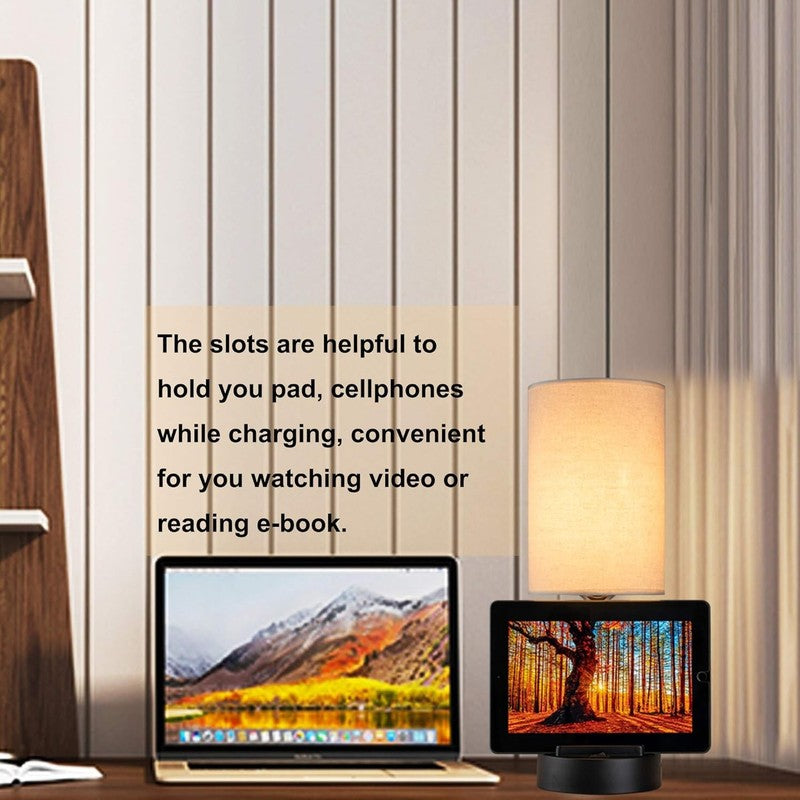 Modern Table Lamp with USB Ports & AC Outlet   Pack of 2, Cream7