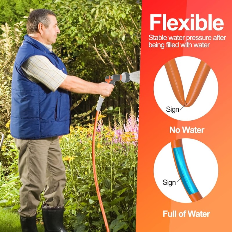 50Ft Garden Hose 5/8", Heavy Duty, 600 PSI, Kink-Free, Brass Fittings, Flexible2