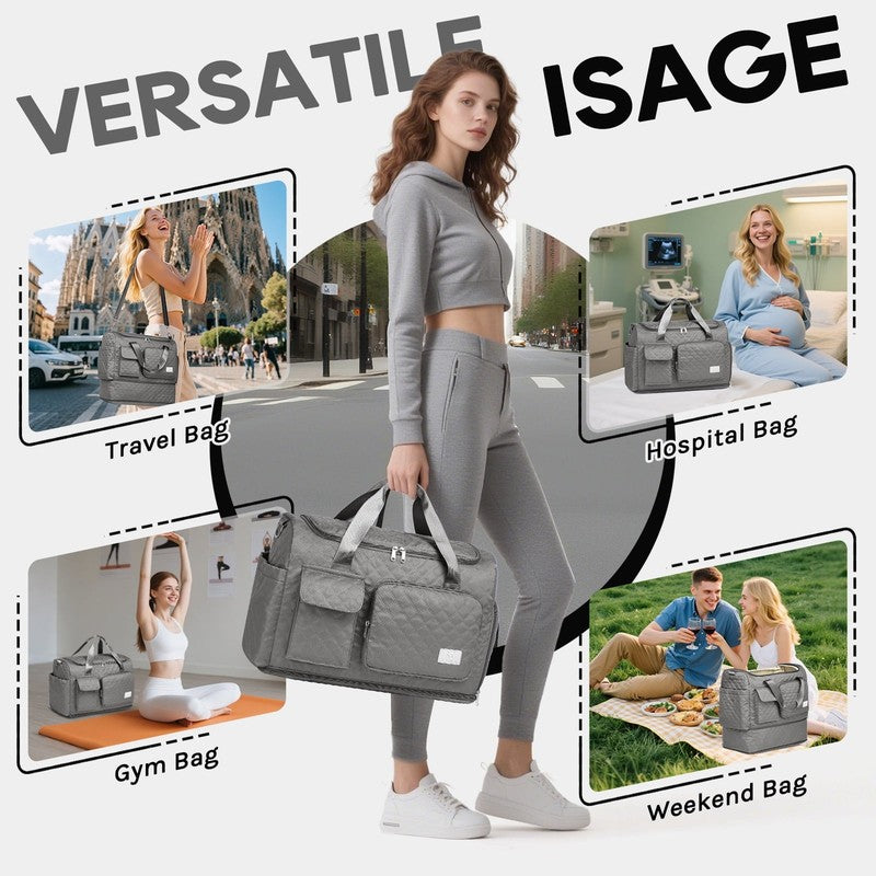 2-Piece Expandable Foldable Duffle Bag Set with Wet Pocket and Shoe Compartment,3