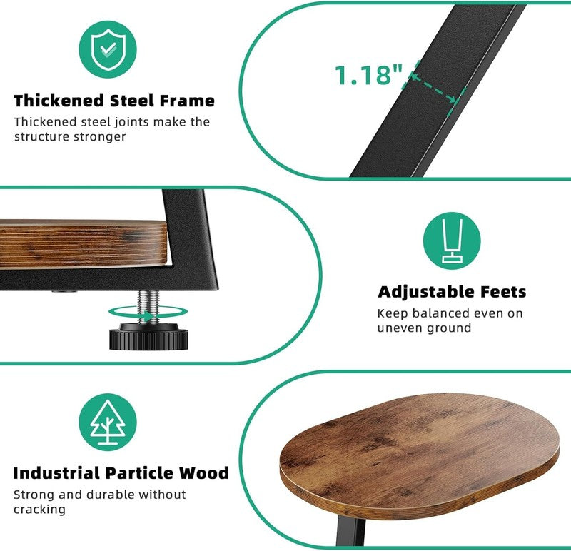 3-Tier Round Side Table Metal Frame Bedside End Table Brown7