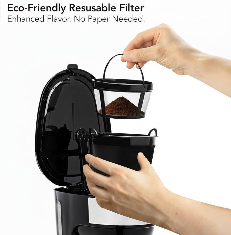 12-Cup Drip Coffee Maker Glass Carafe One-Touch Reusable Filter Black6