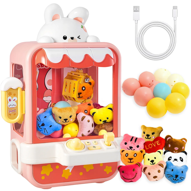 Claw Machine with Stuffed Toys,Kids Mini Vending with Music&Game Coins,Prize Dis0