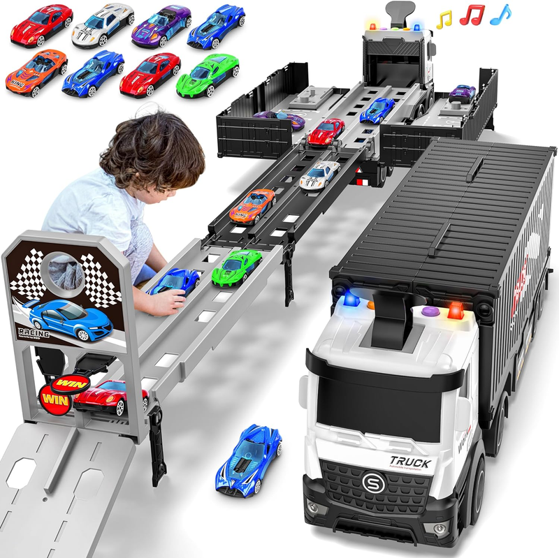 Carrier Truck Race Track Boys Toys, Foldable 3 Layer Toddler Track Playset,Toy T6