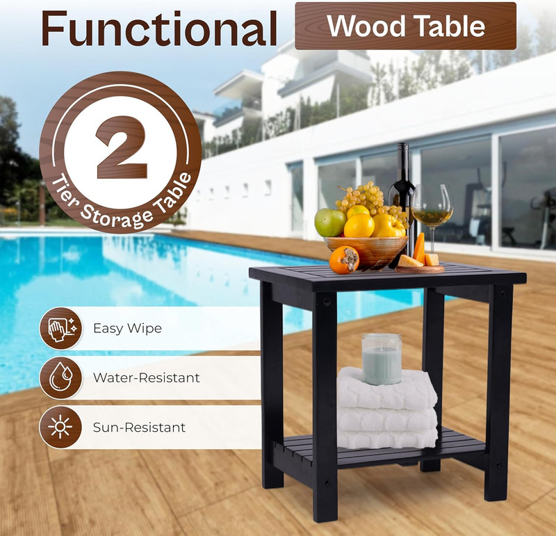 2-Tier Adirondack Side Table – Weather Resistant Wooden End Table, Rectangular R5