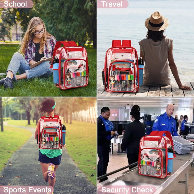 Clear Backpack, Heavy Duty PVC Transparent Backpack Stadium Approved with Reinfo4