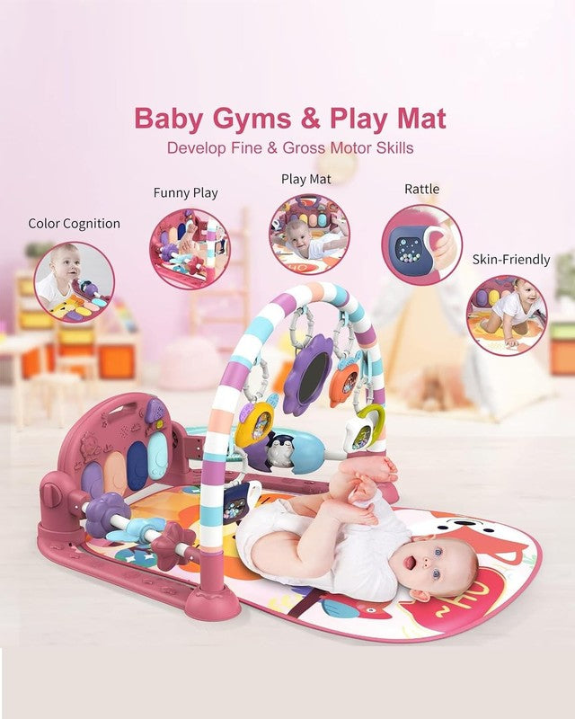 Baby Play Mat Gym w/ Piano Music Lights 5 Toys Tummy Time Pink1