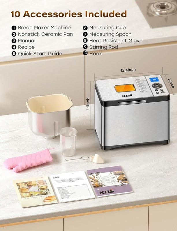 19-in-1 Bread Maker 2LB w/ Ceramic Pan Gluten Free Timer Steel8
