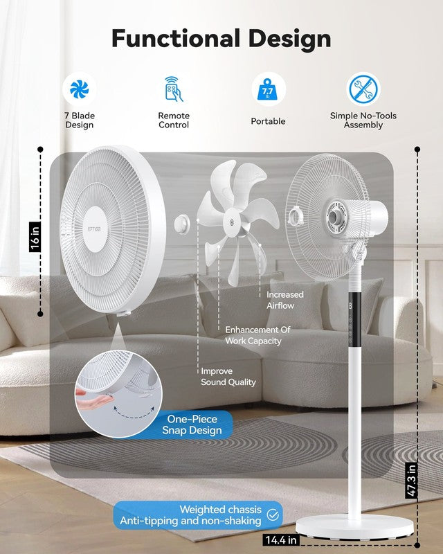 Oscillating Pedestal Fan, 7 Blades 3 Speeds 9H Timer Standing Floor Fan with Rem2