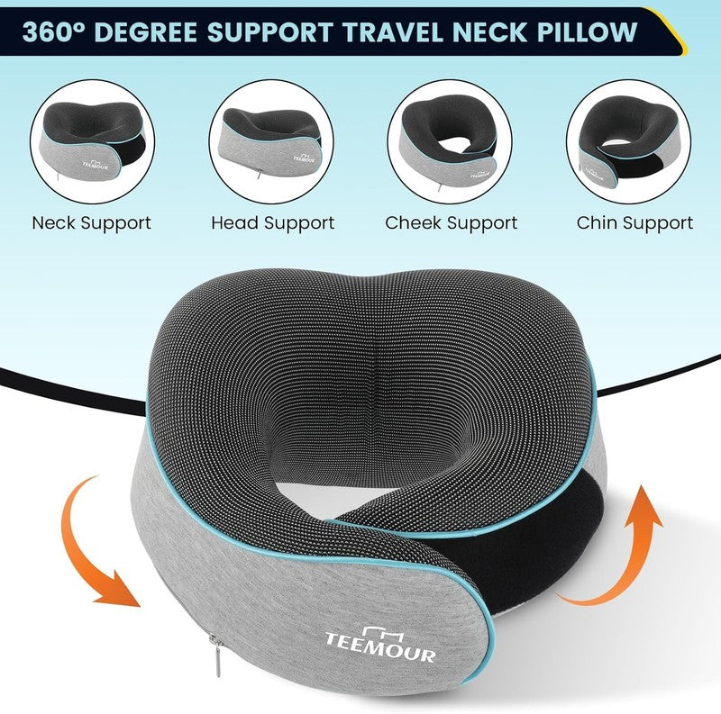 Upgraded Memory Foam Travel Neck Pillow w/ Eye Mask, Earplugs & Bag – Airplane7