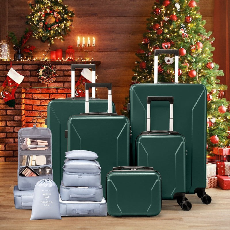 5 Piece Luggage Set with 8 Packing Cubes, Hard Shell Suitcase Set with Spinner W7