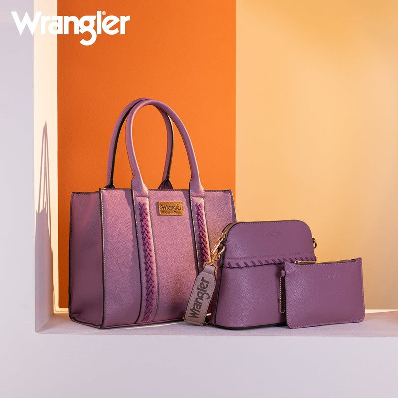 Wrangler 3Pcs Handbags Set Tote Bag & Medium Crossbody Purse & Wallet, Purple1