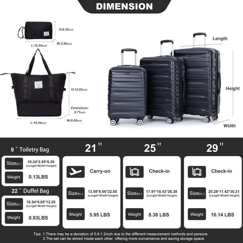 5-Piece Hardside Luggage Set with Duffel Bag & Spinner Wheels, 20/24/28 Inch Lig2