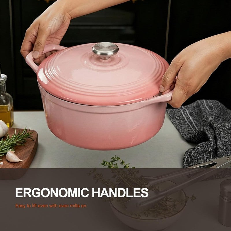 5.5QT Cast Iron Dutch Oven w/ Lid Sourdough Baking Braising Pot2