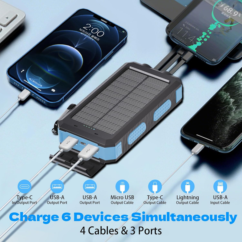 20000mAh Solar Power Bank USB-C Waterproof Dual Flashlight Camping Charger1