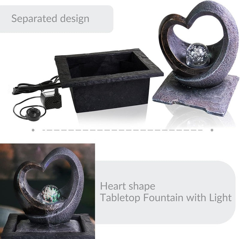 Zen Tabletop Water Fountain Heart LED Indoor Waterfall Decor for Home Office3